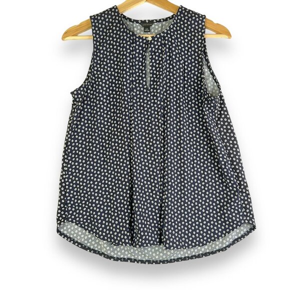 Ann Taylor Women's Blouse XS Sleeveless Navy Blue White Polka Dot Classic Preppy - Picture 1 of 8